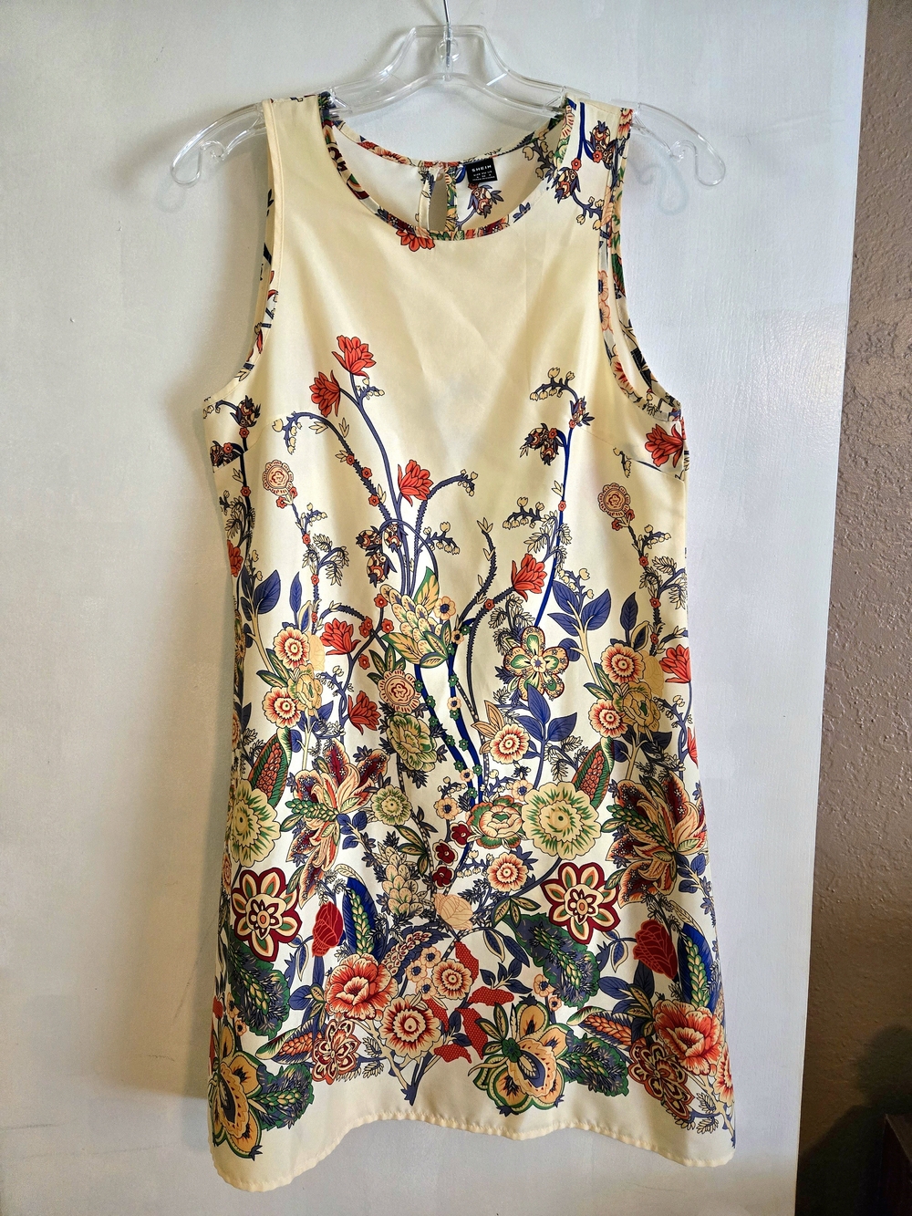 Cream Shift Dress with Multicolor Floral Print